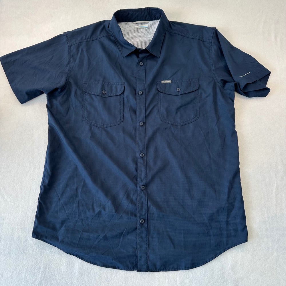 Columbia Silver Ridge Utility Navy Blue Short Sleeve Shirt XL AM9136 Omni-Wick